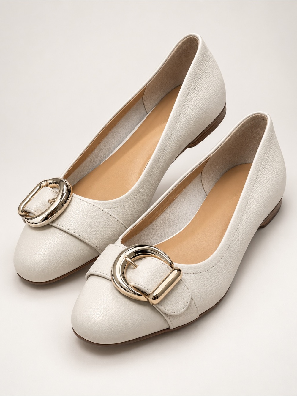 Naturalizer Polly Leather Buckle Flat Shoes Ivory Cream 10M